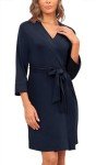 Soft Knit Kimono Robe with Pockets - Navy Blue