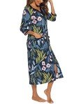 Navy Floral Calf Length Zipper Duster Robe