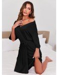 Ekouaer Women's Lightweight Knit Bathrobe - Black