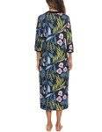 Navy Floral Calf Length Zipper Duster Robe