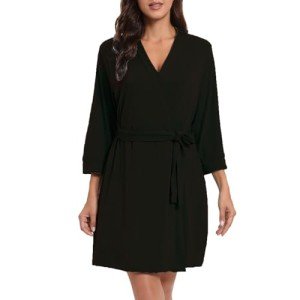 Lightweight Black Kimono Robe for Women - XL