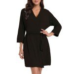 Lightweight Black Kimono Robe for Women - XL