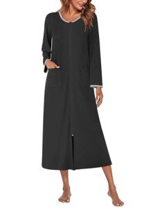 Ekouaer Women's Striped Long Robe with Pockets