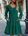 Hotouch Women's V Neck Tiered Tunic Dress - Green