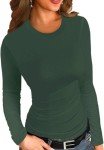 ZAWAPEMIA Womens Crew Neck Long Sleeve Stretchy Slim Fitted T Shirt Casual Trendy Clothing Basic Ribbed Tops S Dark Green
