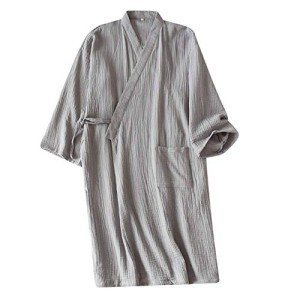 Elegant Gray Cotton Kimono Robe for Women
