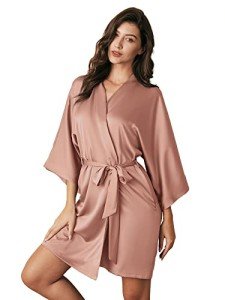 Rose Gold Satin Kimono Robe for Women