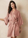 Rose Gold Satin Kimono Robe for Women