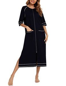 Women's Black Casual Pajamas Robe with Pockets