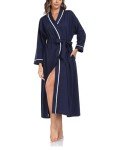 Navy Blue 100% Cotton Women's Long Kimono Robe