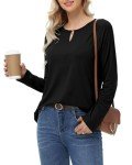 RIROW Long Sleeve Shirt Women Keyhole Womens Tops V Neck Summer Casual Loose Fit Business Shirt 2024 New