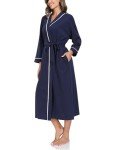 Navy Blue 100% Cotton Women's Long Kimono Robe