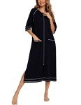 Women's Black Casual Pajamas Robe with Pockets