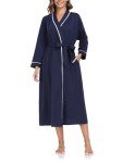 Navy Blue 100% Cotton Women's Long Kimono Robe