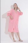 Pink Women's Short Sleeve Zipper Front Robe
