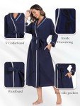 Navy Blue 100% Cotton Women's Long Kimono Robe