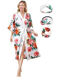 Silky White Robe Set with Hair Accessories