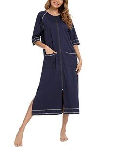 Navy Blue Women's Loose Fit Duster Robe with Pockets