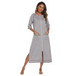 Light Grey Short Sleeve Zipper Robe for Women