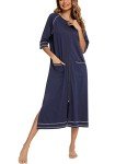 Navy Blue Women's Loose Fit Duster Robe with Pockets
