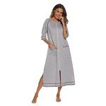 Light Grey Short Sleeve Zipper Robe for Women