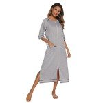 Light Grey Short Sleeve Zipper Robe for Women