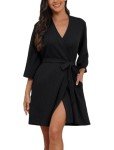 Soft Waffle Robe with 3/4 Sleeves for Women