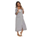 Light Grey Short Sleeve Zipper Robe for Women
