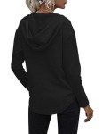 WNEEDU Women Hoodies Ladies Pullover Tops with Hood Drawstring V Neck Sweatshirts Long Sleeve Tunic LS-Black L