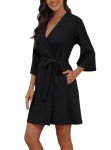 Soft Waffle Robe with 3/4 Sleeves for Women
