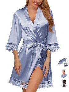 Dusty Blue Satin Robes for Brides & Bridesmaids