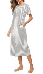 Vslarh Women's Zip Front Cotton Nightgown with Pockets