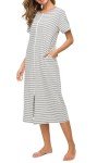Vslarh Women's Zip Front Cotton Nightgown with Pockets