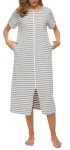 Vslarh Women's Zip Front Cotton Nightgown with Pockets
