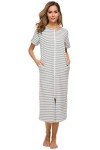 Vslarh Women's Zip Front Cotton Nightgown with Pockets