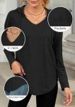WNEEDU Women Hoodies Ladies Pullover Tops with Hood Drawstring V Neck Sweatshirts Long Sleeve Tunic LS-Black L