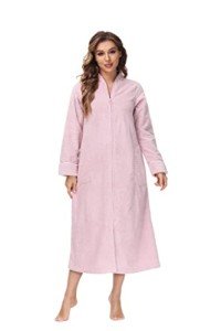 Soft Plush Zipper Robe for Women - Chalky Rose