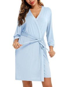 Soft Bamboo Kimono Robe for Women - Light Blue