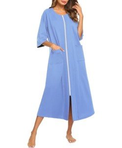 Ekouaer Women's Full Length Zipper Robe - Lilac