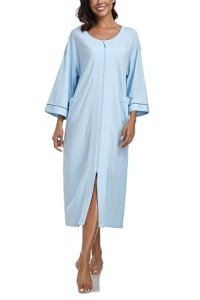 Light Blue Cotton Zipper Robe for Women