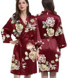 Floral Satin Kimono Robe for Brides and Bridesmaids