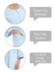 Light Blue Cotton Zipper Robe for Women