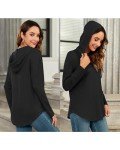 WNEEDU Women Hoodies Ladies Pullover Tops with Hood Drawstring V Neck Sweatshirts Long Sleeve Tunic LS-Black L