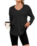 WNEEDU Women Hoodies Ladies Pullover Tops with Hood Drawstring V Neck Sweatshirts Long Sleeve Tunic LS-Black L