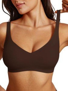 REORIA Women's Comfortable Wirefree Lounge Bra, Cocoa