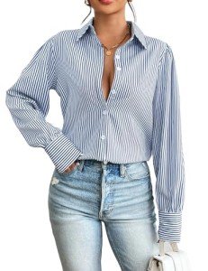Zeagoo Womens Blouses Striped Button Down Shirts Long Sleeve Tops Casual Collared Blouse Fall Work Clothes