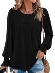 KISSMODA Women Formal Shirts Long Sleeve Fall Tops Crewneck Shirts Office Blouse Daily Tunic Tops Black