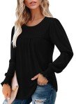 KISSMODA Women Formal Shirts Long Sleeve Fall Tops Crewneck Shirts Office Blouse Daily Tunic Tops Black