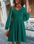 Hotouch Women's V Neck Tiered Tunic Dress - Green