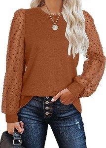Women Tops Fall Long Sleeve Shirts 2024 Trendy Clothing Cute Tunic Tops Sweater Tshirts for Womens Blouse Caramel M
